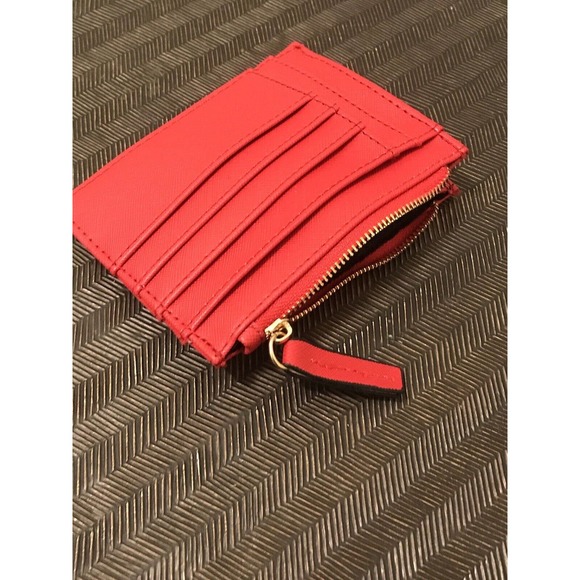 Steve Madden Red Card Holder, ID Wallet Zip Coin Purse - Picture 6 of 14